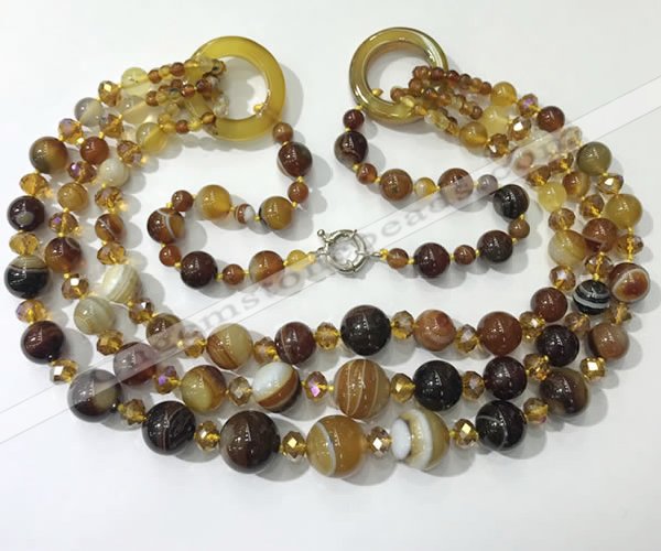 CGN621 24 inches chinese crystal & striped agate beaded necklaces