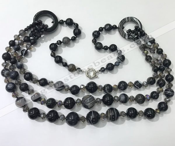 CGN631 24 inches chinese crystal & striped agate beaded necklaces