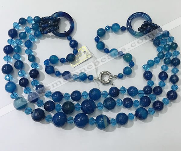 CGN640 24 inches chinese crystal & striped agate beaded necklaces