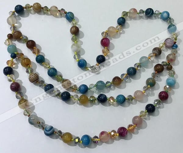 CGN660 22 inches chinese crystal & striped agate beaded necklaces