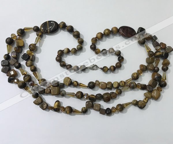 CGN686 23.5 inches chinese crystal & yellow tiger eye beaded necklaces