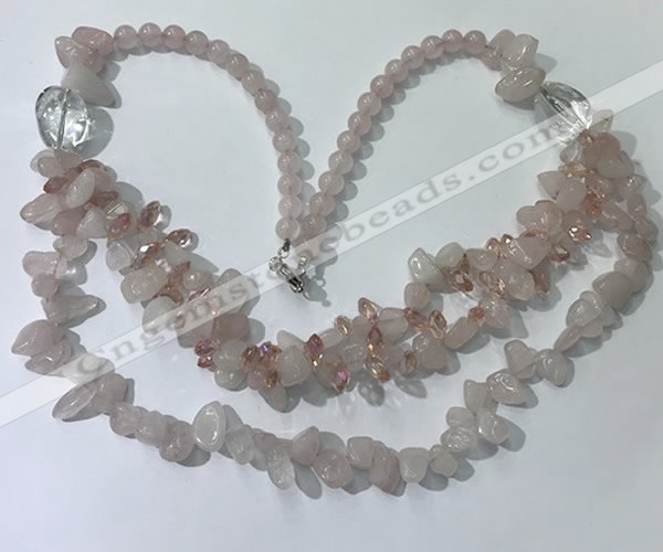 CGN695 22.5 inches chinese crystal & rose quartz beaded necklaces