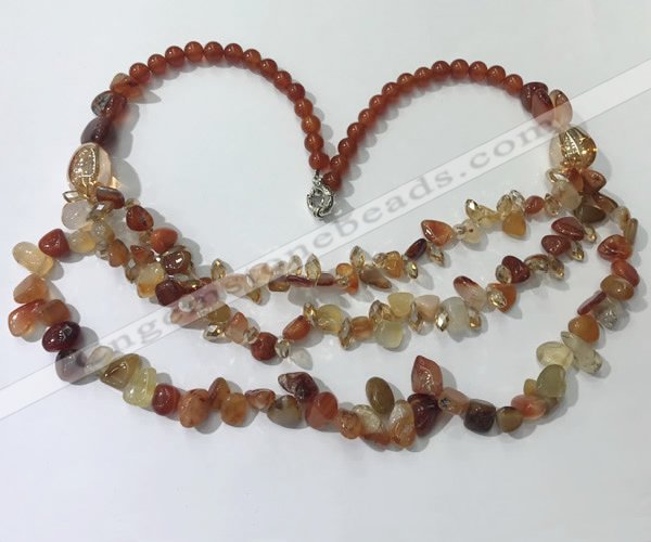 CGN700 22.5 inches chinese crystal & red agate beaded necklaces