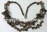 CGN702 22.5 inches chinese crystal & yellow tiger eye beaded necklaces