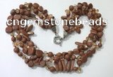 CGN714 22 inches fashion 3 rows goldstone beaded necklaces