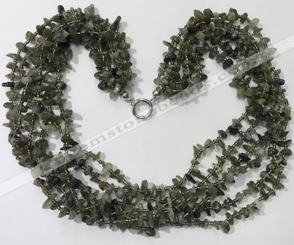 CGN729 19.5 inches stylish 6 rows labradorite chips necklaces