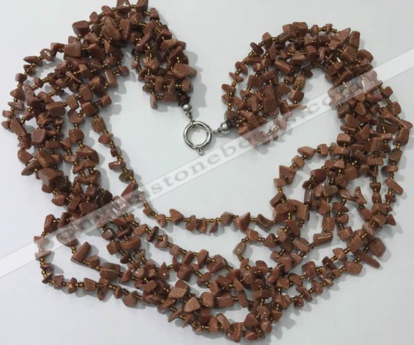 CGN731 19.5 inches stylish 6 rows goldstone chips necklaces