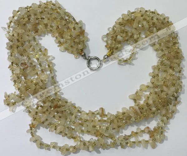 CGN733 19.5 inches stylish 6 rows citrine chips necklaces