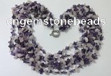 CGN734 19.5 inches stylish 6 rows amethyst & rose quartz chips necklaces