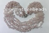 CGN755 20 inches stylish 6 rows rose quartz chips necklaces