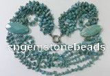 CGN764 20 inches stylish 6 rows turquoise chips necklaces