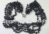 CGN767 20 inches stylish 6 rows blue goldstone chips necklaces