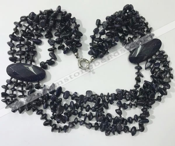 CGN767 20 inches stylish 6 rows blue goldstone chips necklaces