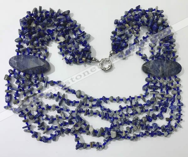 CGN769 20 inches stylish 6 rows lapis Lazuli chips necklaces