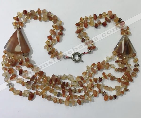 CGN783 23.5 inches stylish red agate gemstone chips necklaces