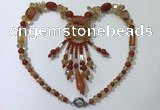 CGN814 19.5 inches chinese crystal & red agate statement necklaces