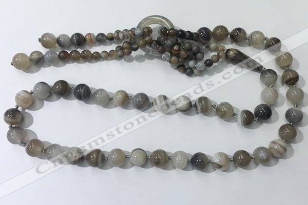 CGN860 27 inches trendy 12mm round striped agate tassel necklaces