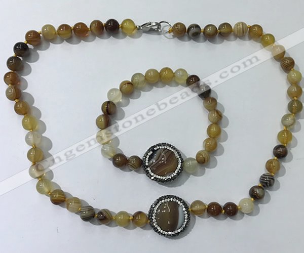 CGN870 19.5 inches 8mm round striped agate jewelry sets