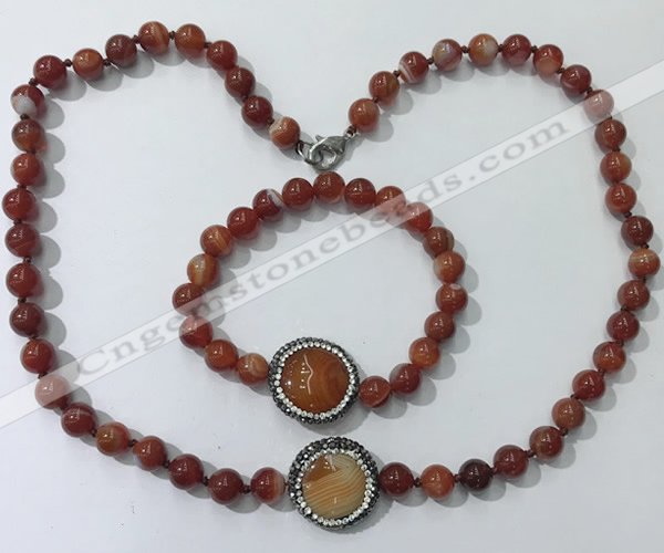 CGN874 19.5 inches 8mm round striped agate jewelry sets