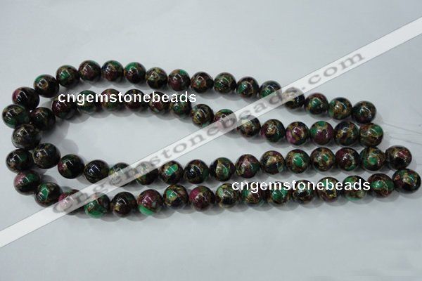 CGO05 15.5 inches 12mm round gold multi-color stone beads