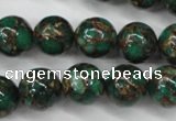 CGO105 15.5 inches 14mm round gold green color stone beads