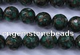 CGO114 15.5 inches 12mm faceted round gold green color stone beads