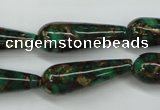 CGO130 15.5 inches 8*20mm teardrop gold green color stone beads