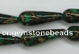 CGO132 15.5 inches 12*40mm teardrop gold green color stone beads