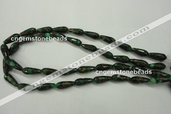 CGO135 15.5 inches 8*20mm faceted teardrop gold green color stone beads