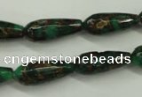 CGO137 15.5 inches 12*40mm faceted teardrop gold green color stone beads