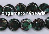 CGO140 15.5 inches 12mm flat round gold green color stone beads