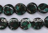 CGO141 15.5 inches 14mm flat round gold green color stone beads