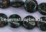 CGO142 15.5 inches 16mm flat round gold green color stone beads