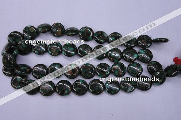 CGO142 15.5 inches 16mm flat round gold green color stone beads