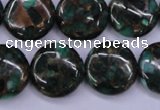 CGO143 15.5 inches 18mm flat round gold green color stone beads