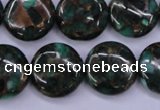 CGO144 15.5 inches 20mm flat round gold green color stone beads