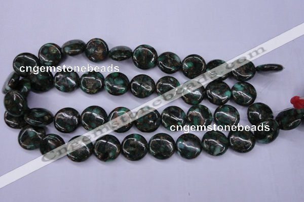 CGO144 15.5 inches 20mm flat round gold green color stone beads