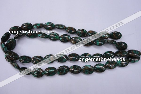 CGO147 15.5 inches 12*16mm oval gold green color stone beads