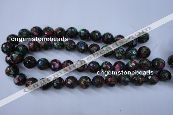 CGO16 15.5 inches 14mm faceted round gold multi-color stone beads