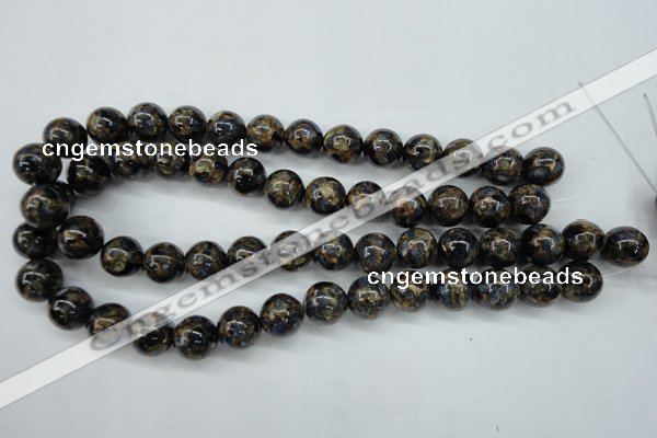 CGO165 15.5 inches 14mm round gold blue color stone beads