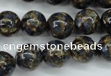 CGO168 15.5 inches 20mm round gold blue color stone beads