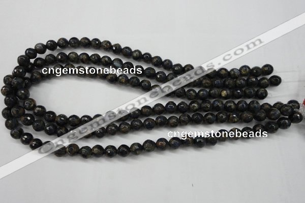 CGO171 15.5 inches 6mm faceted round gold blue color stone beads