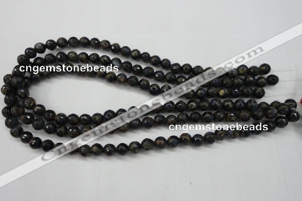 CGO172 15.5 inches 8mm faceted round gold blue color stone beads