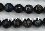 CGO175 15.5 inches 14mm faceted round gold blue color stone beads