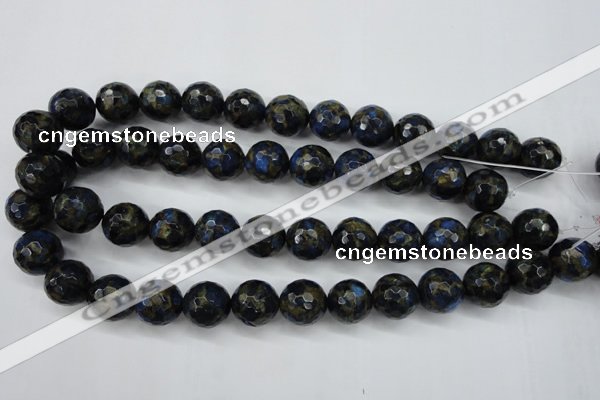 CGO176 15.5 inches 16mm faceted round gold blue color stone beads