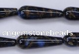 CGO188 15.5 inches 8*20mm teardrop gold blue color stone beads