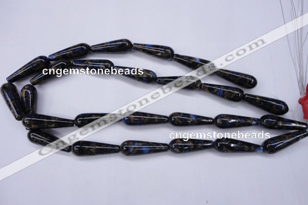 CGO189 15.5 inches 10*30mm teardrop gold blue color stone beads