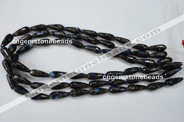 CGO193 15.5 inches 8*20mm faceted teardrop gold blue color stone beads