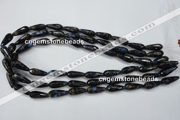 CGO194 15.5 inches 10*30mm faceted teardrop gold blue color stone beads