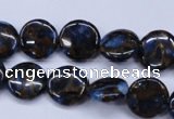 CGO200 15.5 inches 12mm flat round gold blue color stone beads